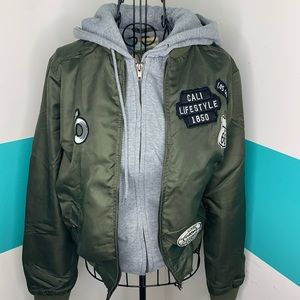 Olive green and gray double layered bomber jacket